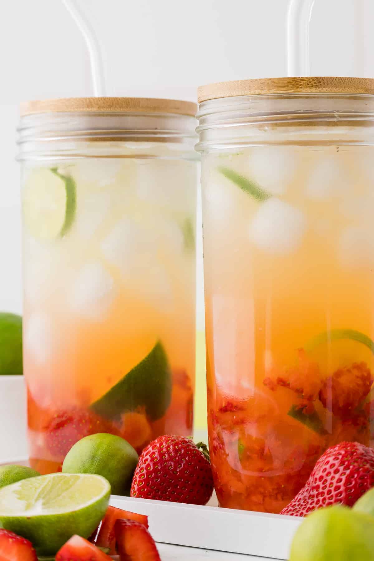 Two glasses full of homemade fresh fruit lemonade
