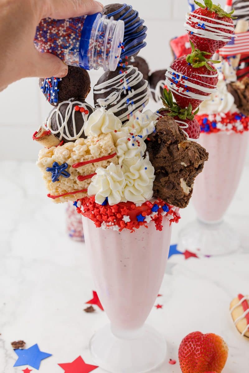 red white and blue sprinkles on stacked shake