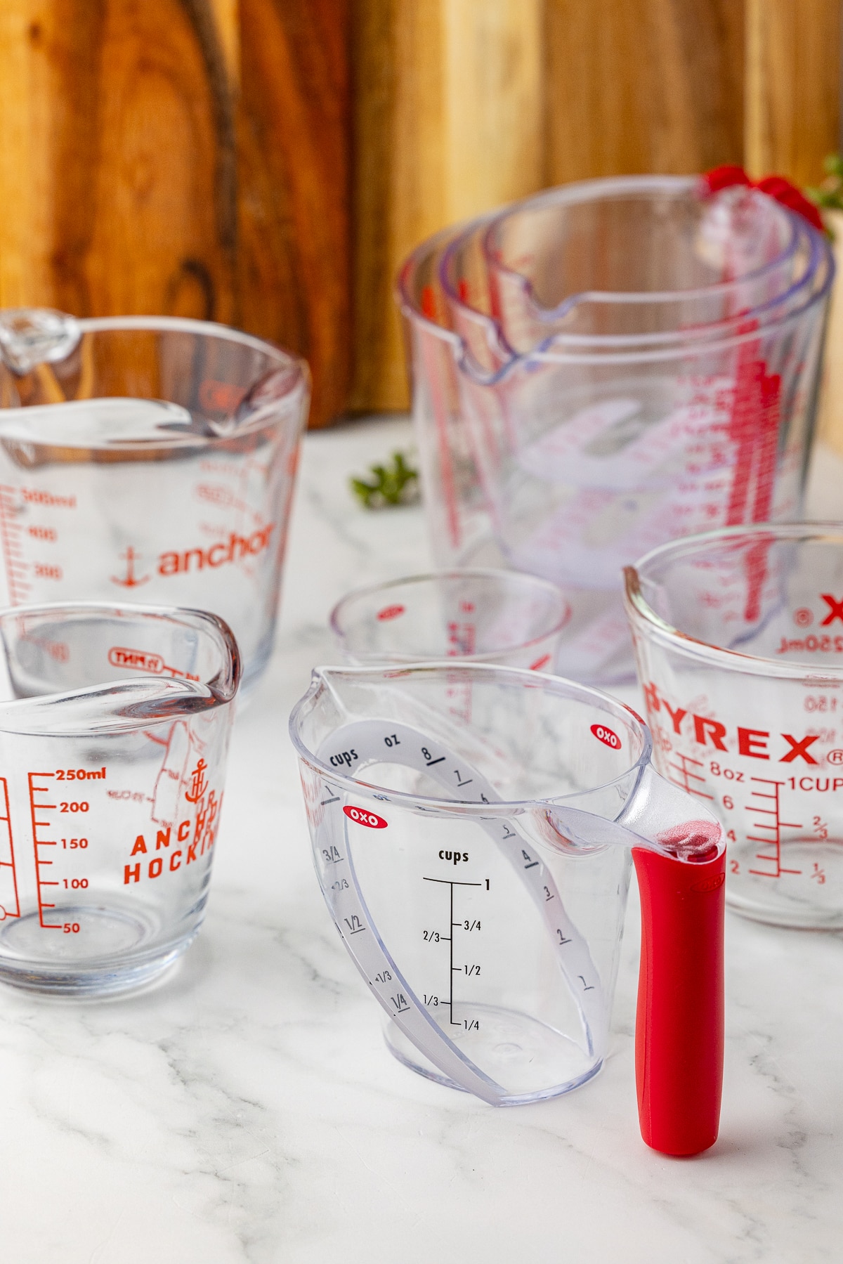 liquid measuring cups on a white countertop