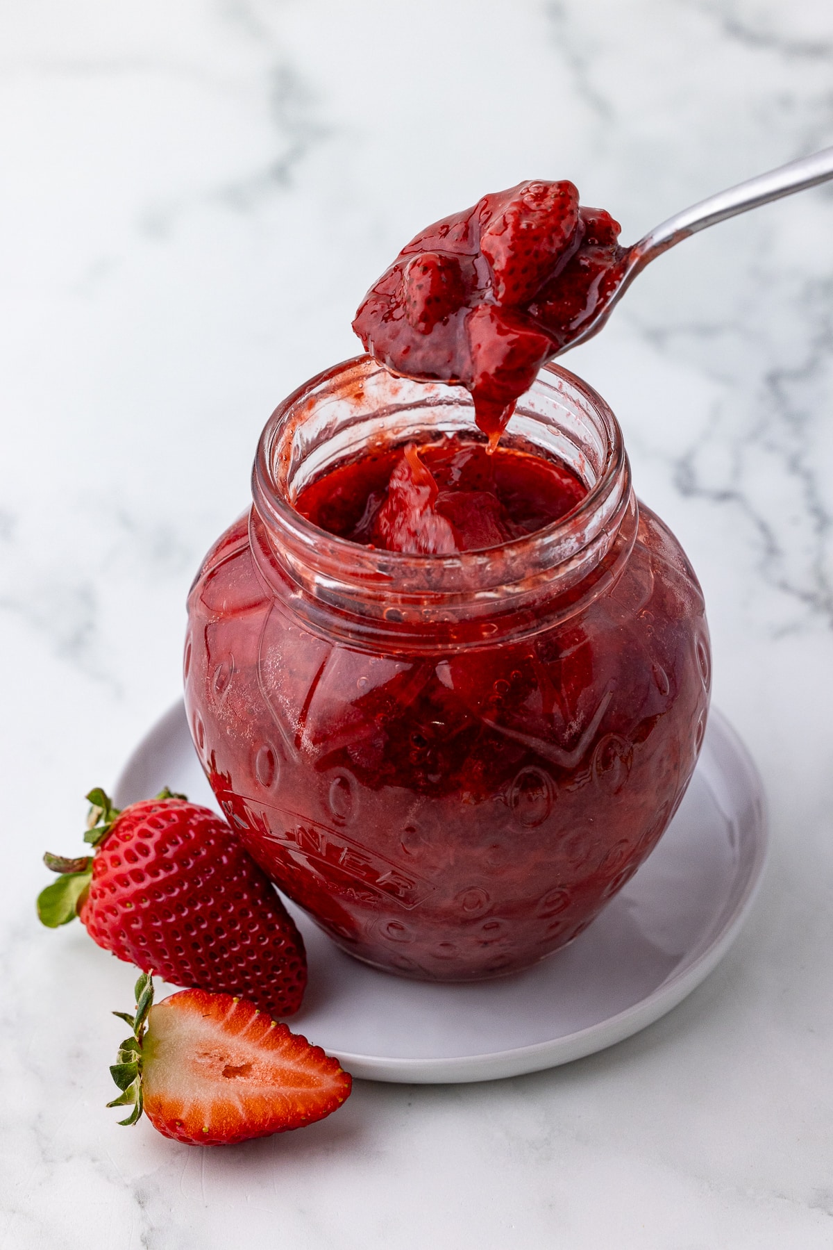 spoon of strawberry compote