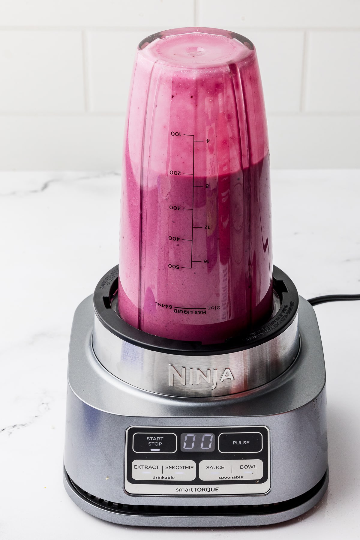 blended cherry ice cream in a ninja blender