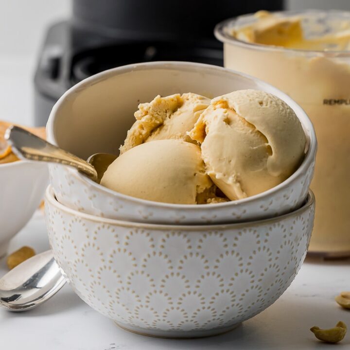 closeup of ninja creami peanut butter in a bowl