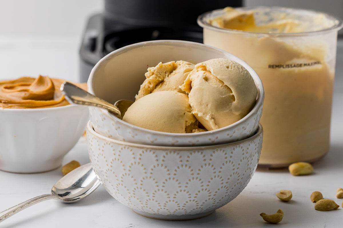 closeup of ninja creami peanut butter in a bowl