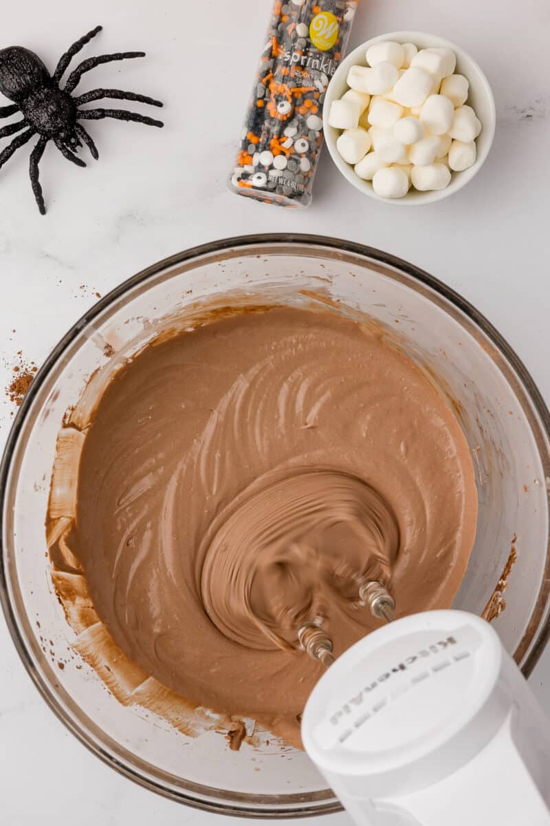 Blending chocolate party dip with a blender