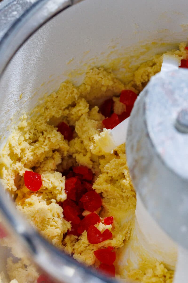 chopped maraschino cherries in dough