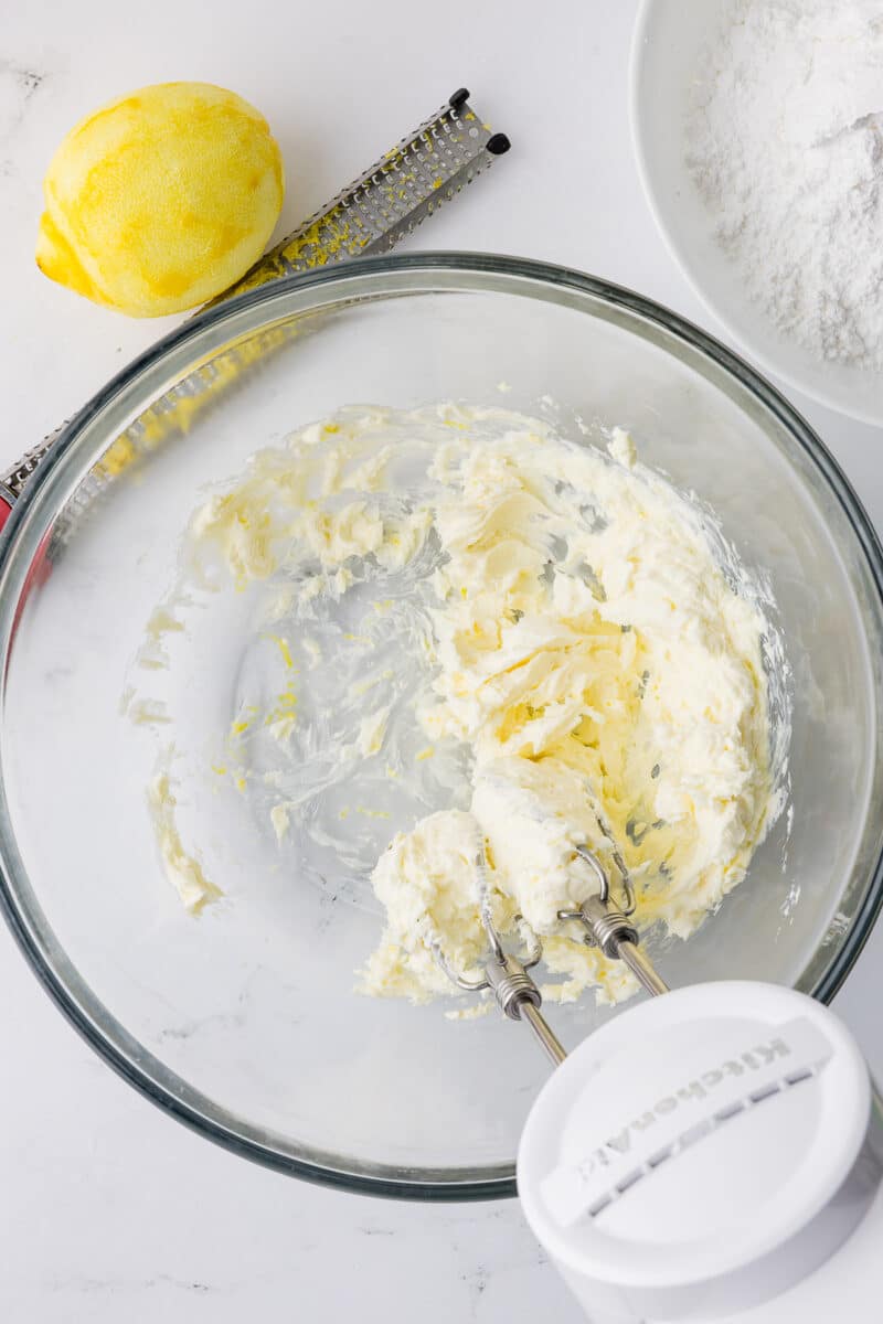 creamed butter, cream cheese, lemon zest, and lemon juice