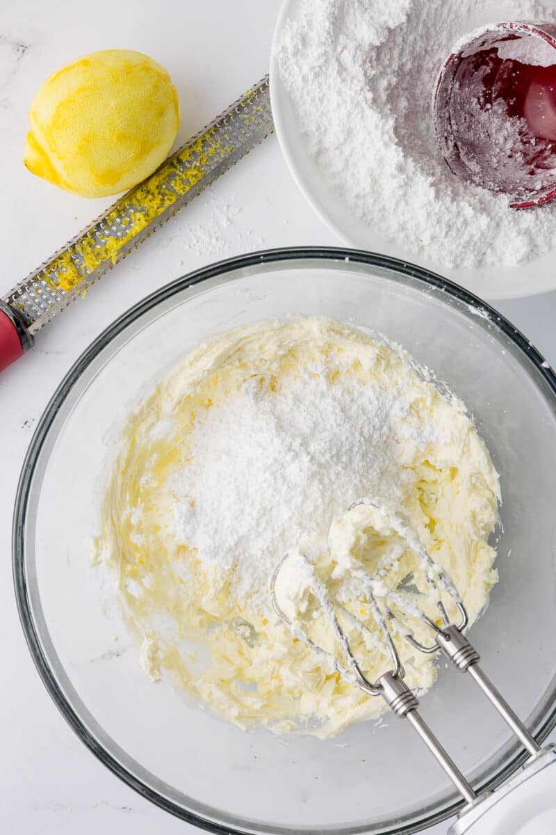 powdered sugar in butter mixture