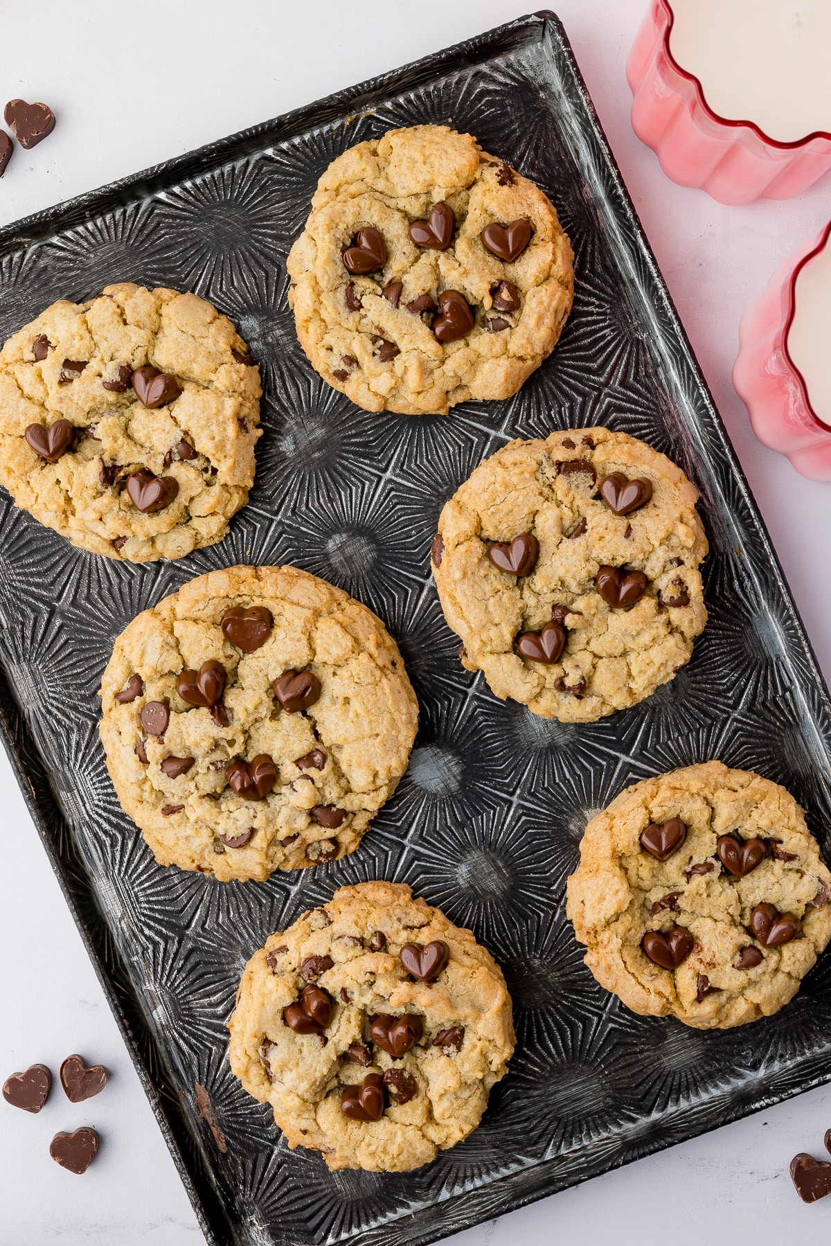 chocolate chip cookies on an antique cookie sheet