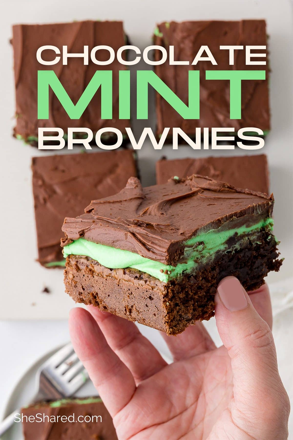 handholding a large mint brownie