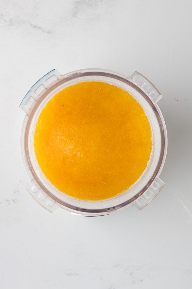 frozen peach sorbet in pint jar before freezing