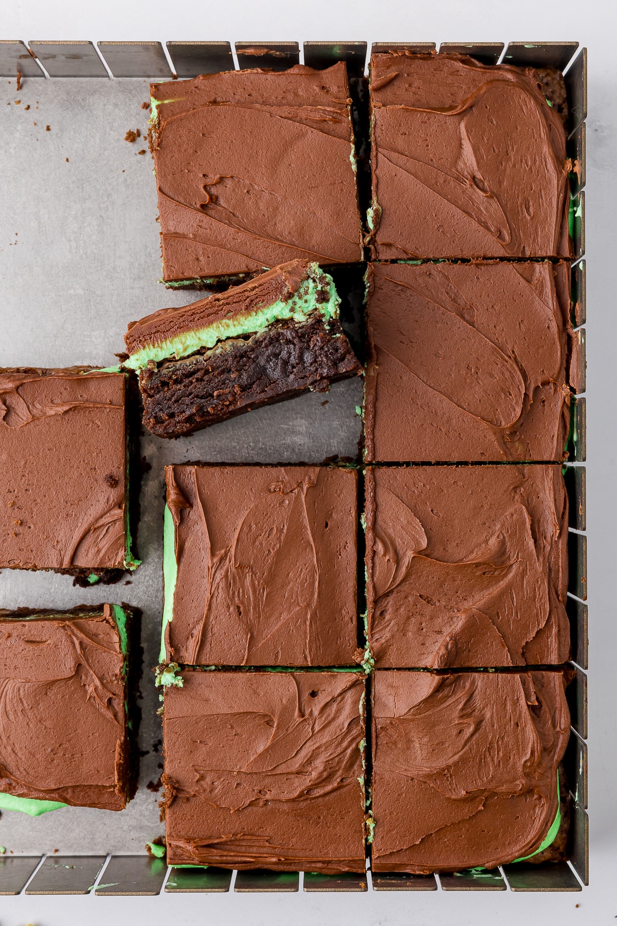 mint chocolate brownies in a pan
