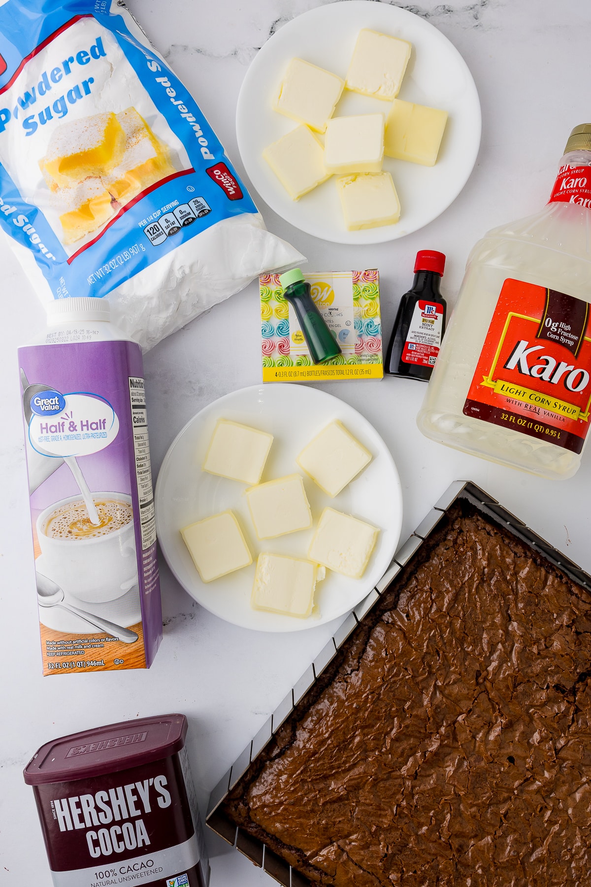 ingredients for mint brownies