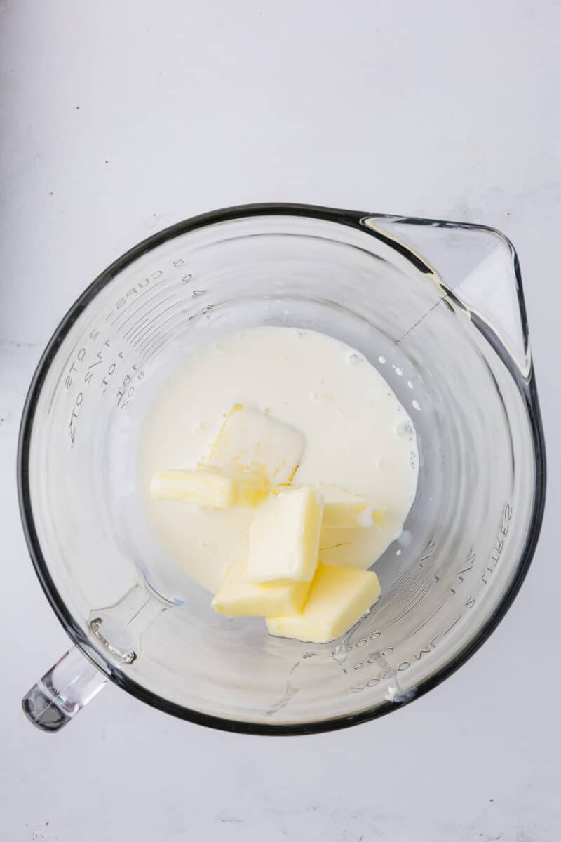 butter and half and half in a batter bowl