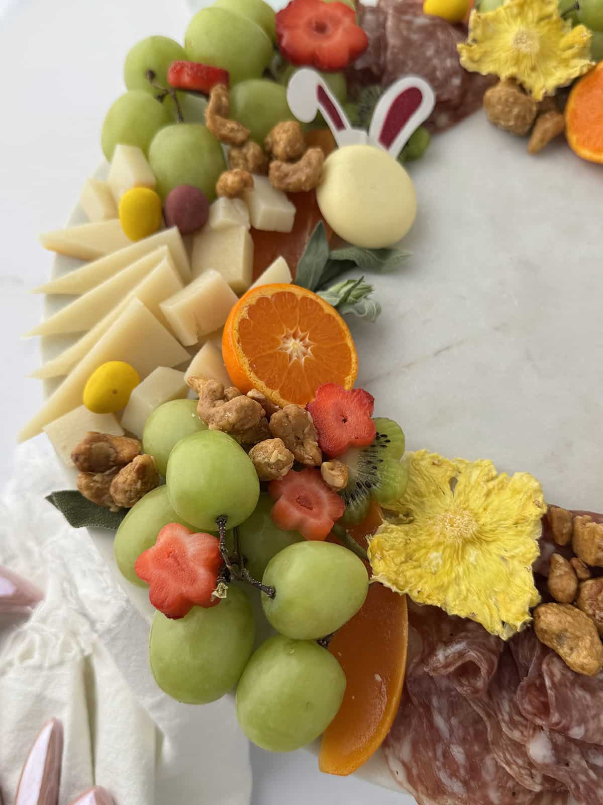 A fruit, meat and cheese wreath
